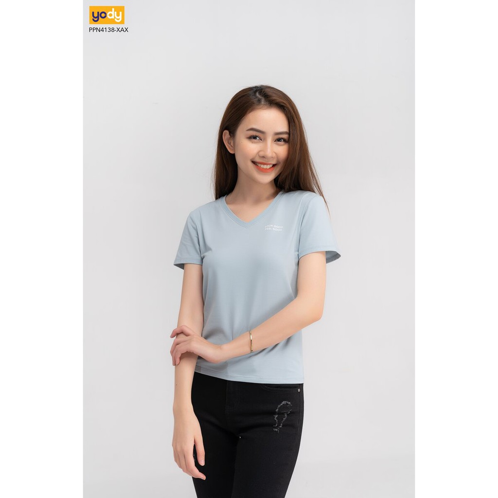 Áo thun nữ YODY cổ tim cotton ôm ngắn tay mềm mịn và dịu nhẹ cho da PPN4138 | BigBuy360 - bigbuy360.vn