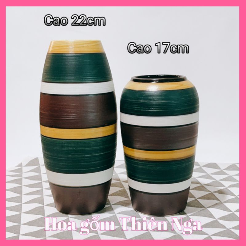 Combo 2 bình gốm men khô Bát Tràng cao 17cm và 22 cm