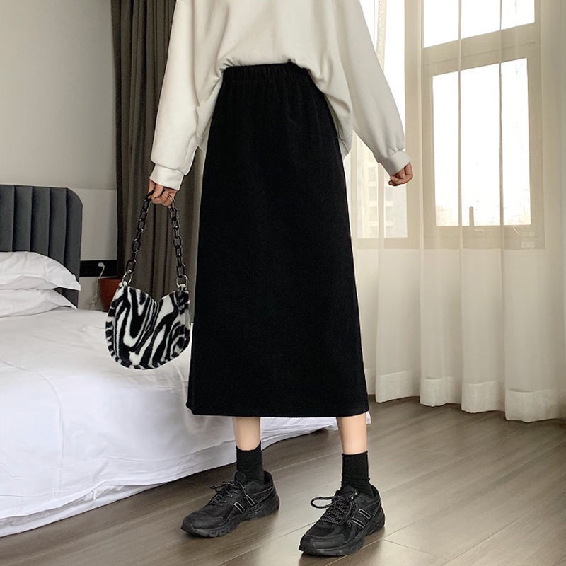[LININ] Chân Váy Nhung Chữ a Lưng Cao Ôm Dáng Phong Cách Preppy Nhật Bản Ngọt Ngào Mùa Thu Đông