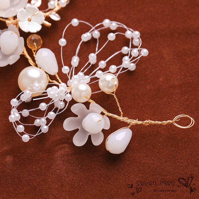 Cài tóc và khuyên tai hợp kim đính pha lê và ngọc trai sang trọng dành cho nữ