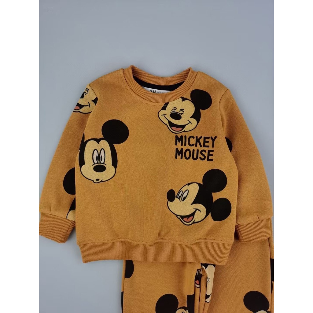 Bộ nỉ bông hình Mickey màu vàng cam cho bé BHM016
