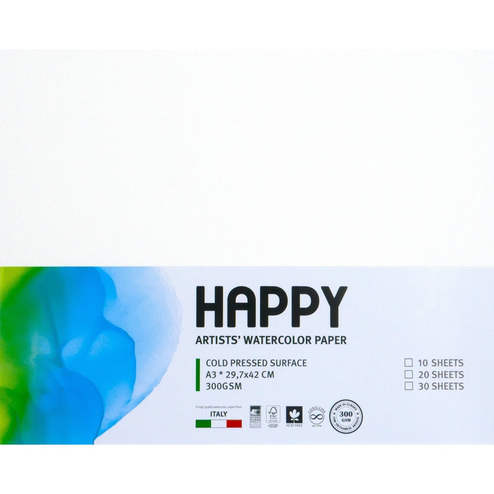 Giấy Happy Watercolor 300 GSM A3 10S HA300A3 (10 Tờ)