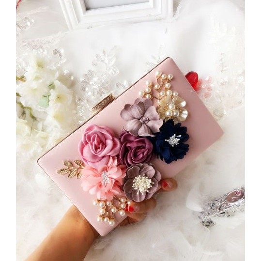 [Ảnh thật] Clutch dự tiệc sang chảnh đính hoa cực đẹp