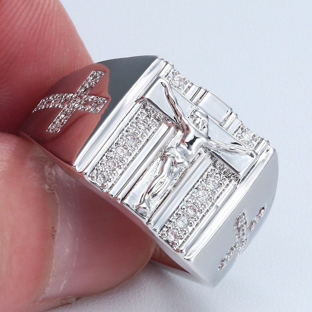 Nhẫn Mạ Vàng/Bạc Hình Thánh Giá Đính Đá Zircon