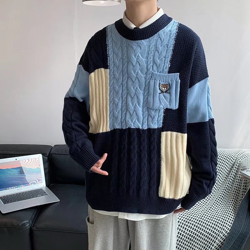 Áo Sweater cổ tròn in hình gấu nhiều màu sắc phong cách Retro Nhật Bản cho nam nữ