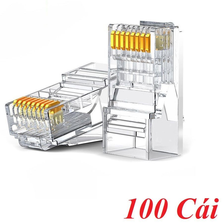 bao có 100 chiếc đầu bấm mạng Cat6 RJ45 trong suốt chân mạ vàng 24K Ugreen 60558 NW120 - hang chinh hang