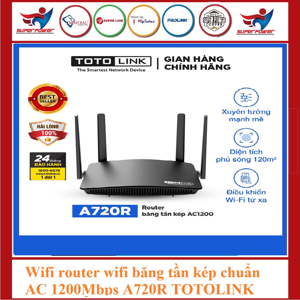 [Mã 254ELSALE giảm 7% đơn 300K] TOTOLINK Wifi router wifi băng tần kép chuẩn AC 1200Mbps A720R