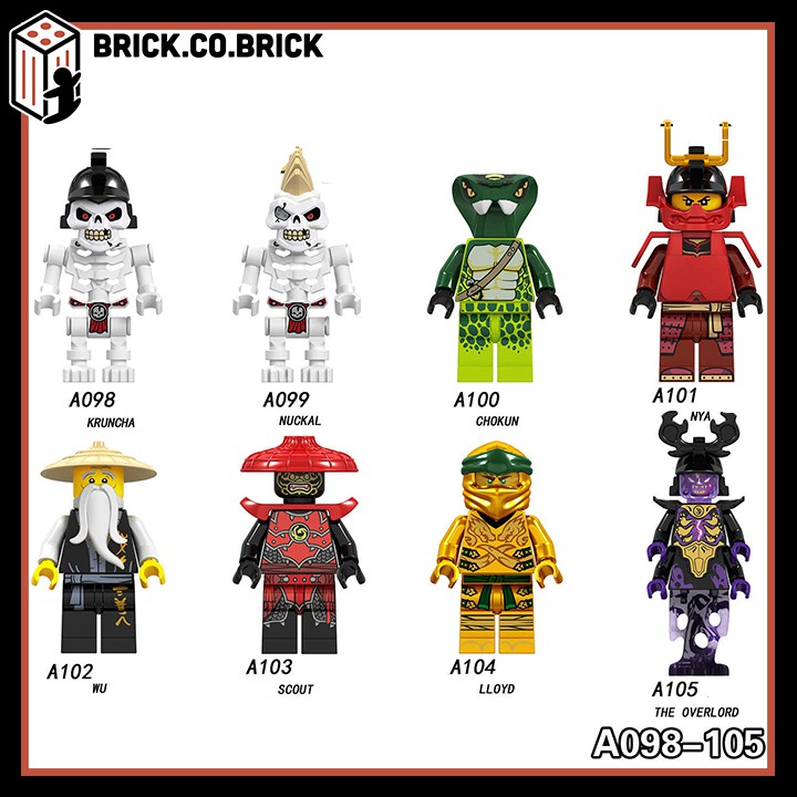 A098-A105 - Đồ chơi lắp ráp minifigure và non lego nhân vật Lego Ninja phantom: Hồ Ly, Samurai, Akita, Bộ xương, Rắn