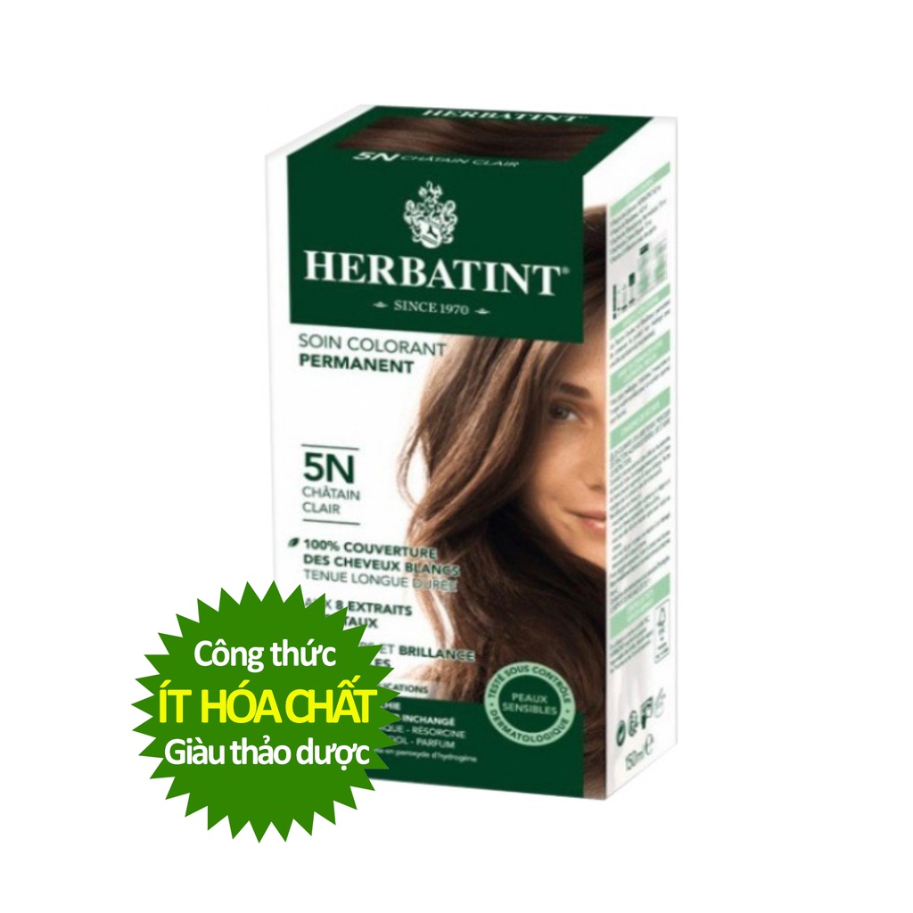 [Màu hạt dẻ nhạt 5N] Gel nhuộm, dưỡng tóc với 8 thảo dược Herbatint chính hãng Ý