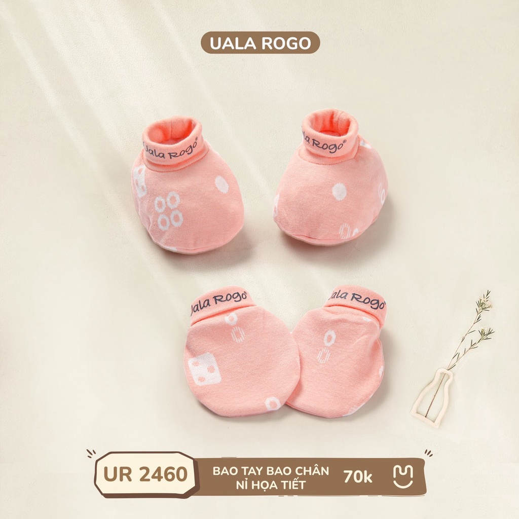 Set bao tay bao chân Uala rogo 0-6 vải nỉ cotton thấm hút bo chun mềm mịn giữ ấm bảo vệ khỏi xước va chạm
