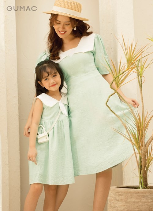 Đầm nữ phối lá cổ trắng DA10125 GUMAC