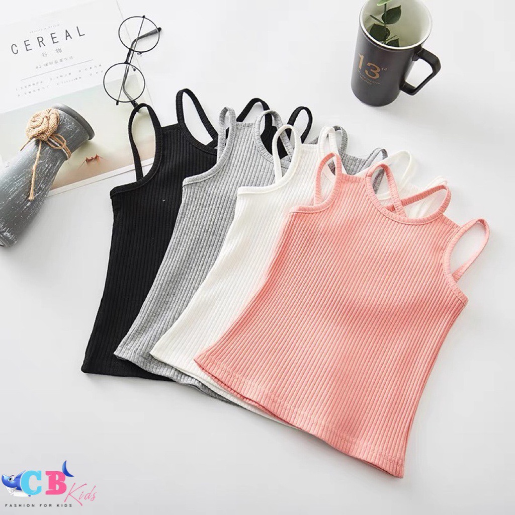 Bộ hè cho bé, set áo 2 dây chất tăm lạnh tàu mềm phối quần short đũi trắng xịn xò cho bé gái