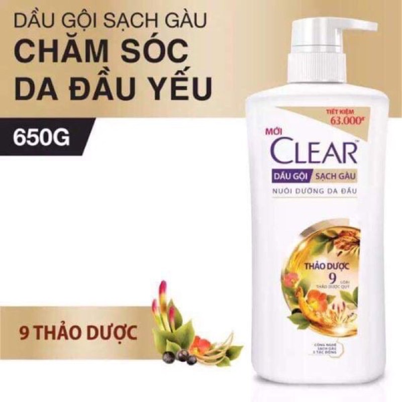 Dầu gội Clear thảo dược chăm sóc da đầu yếu 900g
