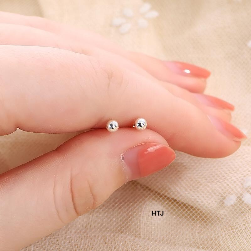 bông tai nụ chấm tròn - nụ bóng bạc ta