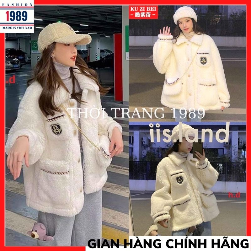 Áo khoác lông kèm túi xách LADDY Áo khoác nữ Ulzzang chất lông trắng tiểu thư xinh đẹp ,áo khoác lông cổ sen khuy cài