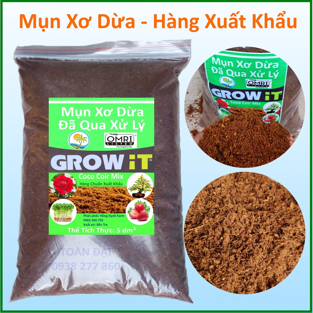 Mụn Xơ Dừa đã qua xử lý 5dm3, trồng rau, hoa kiểng - Hàng xuất khẩu, Giá thể mùn xơ dừa trồng cây