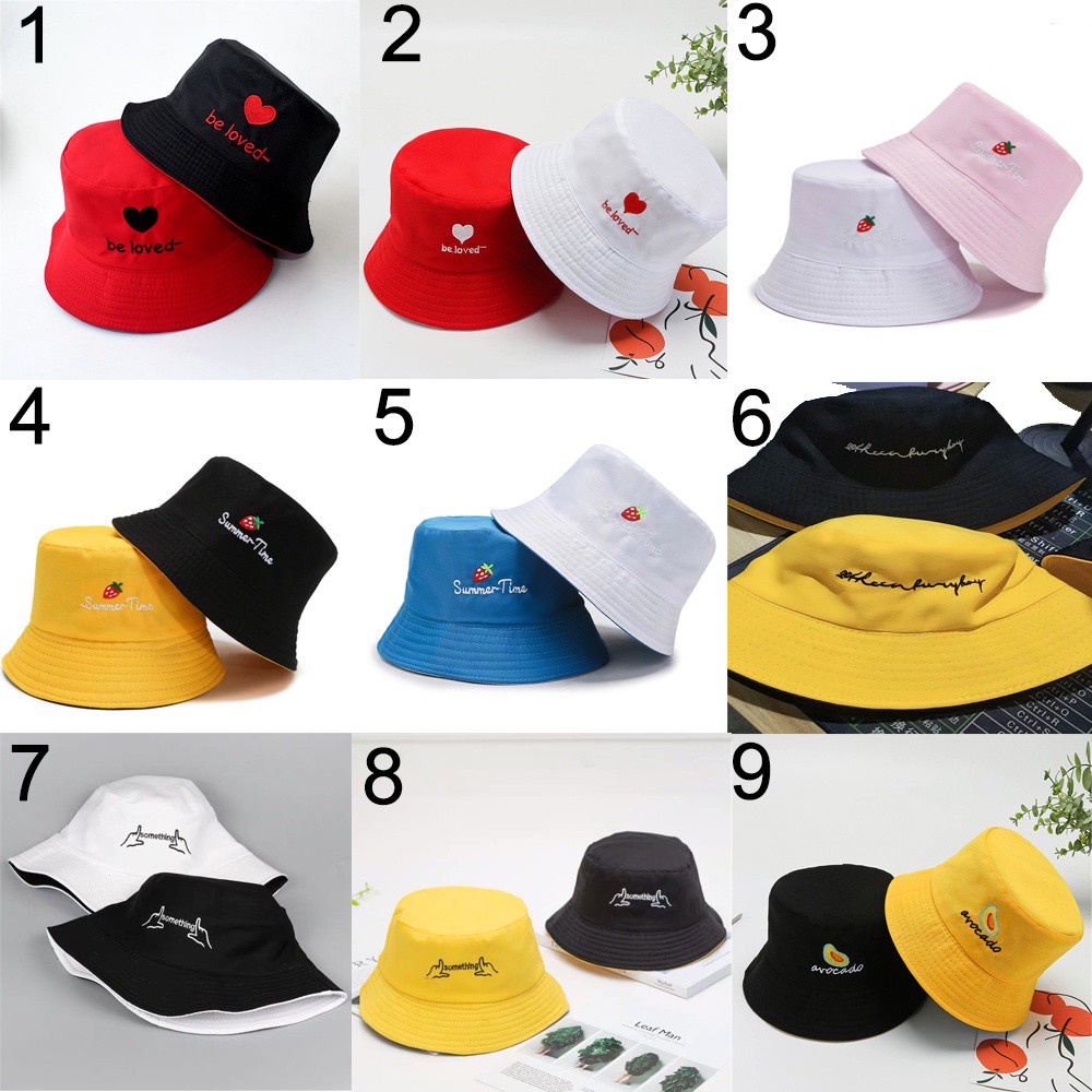 Nón Vành Tròn Bằng Cotton Chống Nắng Thêu Họa Tiết Hai Mặt Thời Trang Mùa Hè Cho Unisex