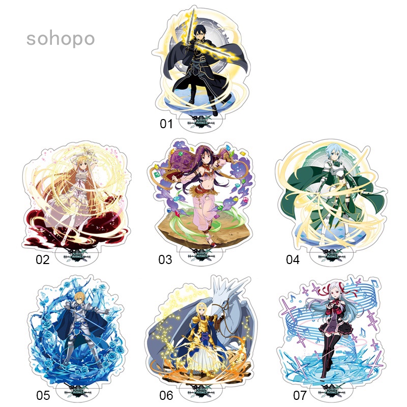 Mô hình nhân vật SAO Kirito Asuna trong Sword Art Online có giá đỡ bằng acrylic để bàn trang trí