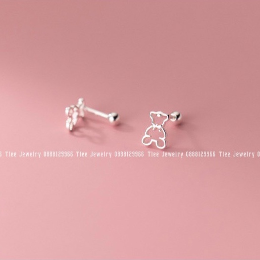 Khuyên tai bạc TLEE hình Gấu chốt bi vặn xinh xắn TleeJewelry B0303