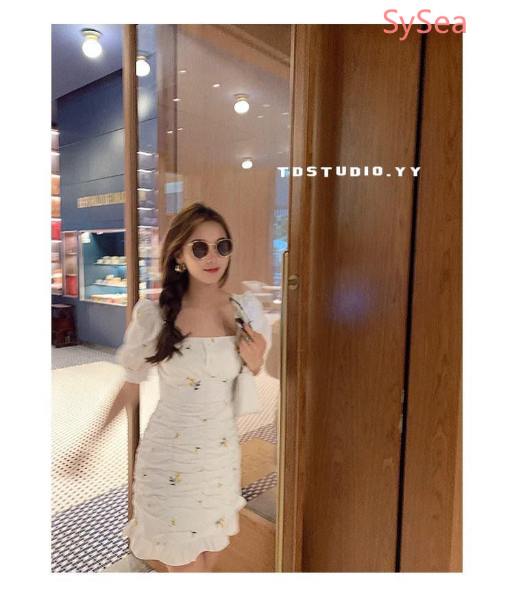 Đầm ngắn xếp ly cổ vuông in hoa thời trang mùa hè cho bạn gái | BigBuy360 - bigbuy360.vn