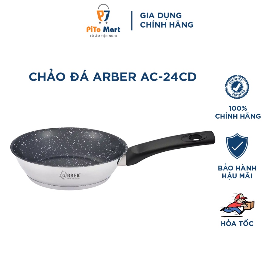 Chảo đá chống dính, Chảo chống dính sâu lòng ARBER AC-24CD đường kính 24cm tay cầm chống nóng, sử dụng mọi loại bếp