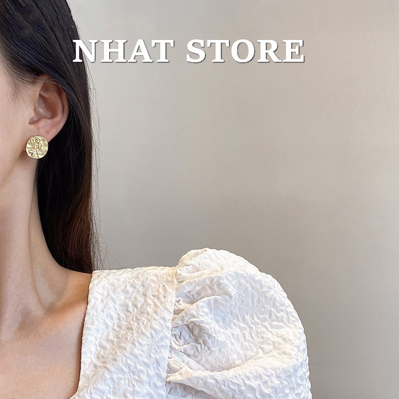 Khuyên tai nữ Basic chuôi bạc S925, bông tai Rose Nhatstore