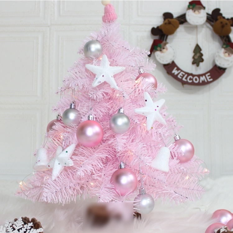 Cây thông nhí 30cm màu hồng kèm đủ phủ kiện trang trí noel