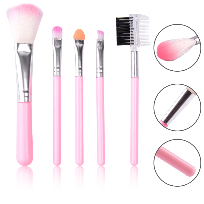 [Hàng mới về] Bộ 5 cọ trang điểm màu hồng tiện lợi dành cho người mới bắt đầu