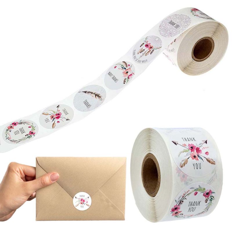 Cuộn 500 Miếng Dán 6 Phong Cách Hoa / Chữ Thank You Dùng Trang Trí Sổ Tay