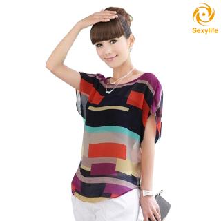 Áo Chiffon Nữ Tay Cánh Dơi Kẻ Sọc Nhiều Màu