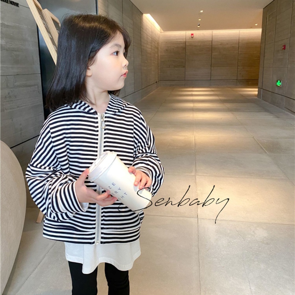 Áo Khoác Cardigan Có Nón Họa Tiết Kẻ Sọc Phong Cách Nhật Bản Thời Trang Xuân Thu Mới 2022 Cho Bé Gái