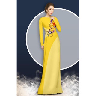 ÁO DÀI TRUYÊN THỐNG IN HỒNG VÀNG CAO CẤP - KHÔNG KÈM QUẦN