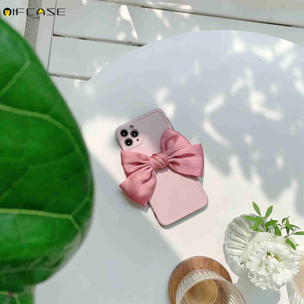 Ốp điện thoại mềm thắt nơ màu hồng thích hợp cho iphone 13 12 mini 12 11 pro max xs max xr x 7 8 plus