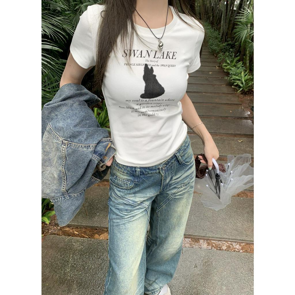 Áo Thun Cotton Nguyên Chất In Hình Thỏ Ngắn Tay Thời Trang Mùa Hè 6388