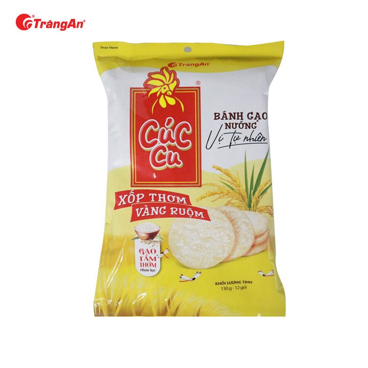 Thùng 20 gói bánh gạo nướng Cúc Cu vị ngọt 130g, thương hiệu Tràng An