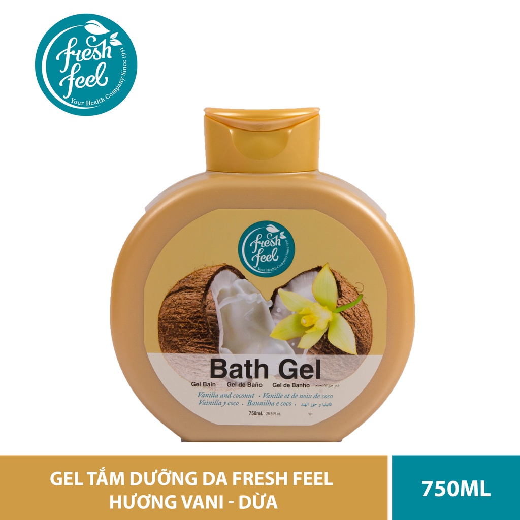 Sữa tắm dưỡng da thiên nhiên Fresh Feel hương vani dừa 750 ml