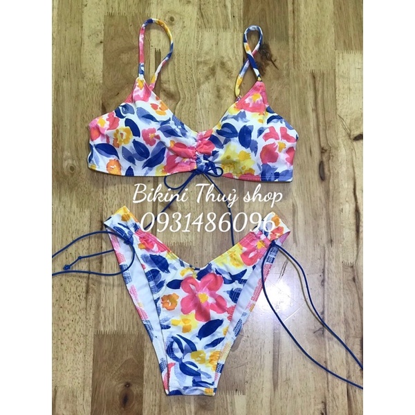 [ HÀNG THIẾT KÊ -CAO CẤP ] Bikini 2 mảnh hoa lá phối dây xinh quần đẹp quyến rủ ( hàng chụp cận chất + video )