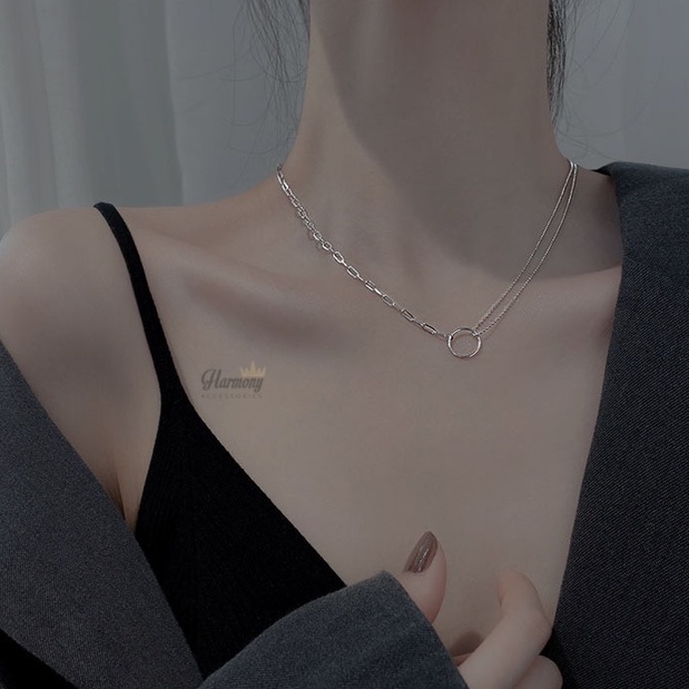 Dây chuyền nữ bạc 925 xi kim choker mắt xích mặt tròn rỗng cá tính| HARMONY ACCESSORIES VC109