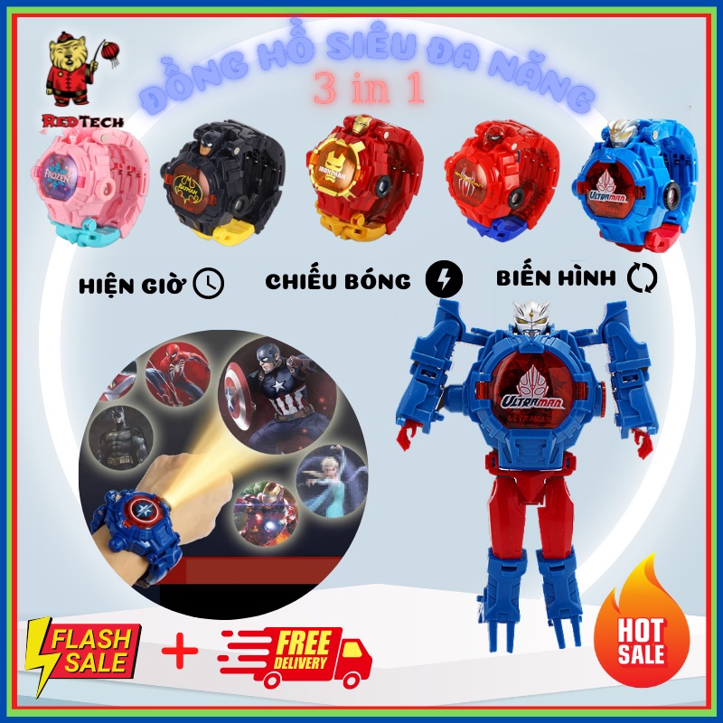 Đồng hồ biến hình siêu nhân 3 chế độ - xem giờ, chiếu ảnh, biến hình Redtech.
