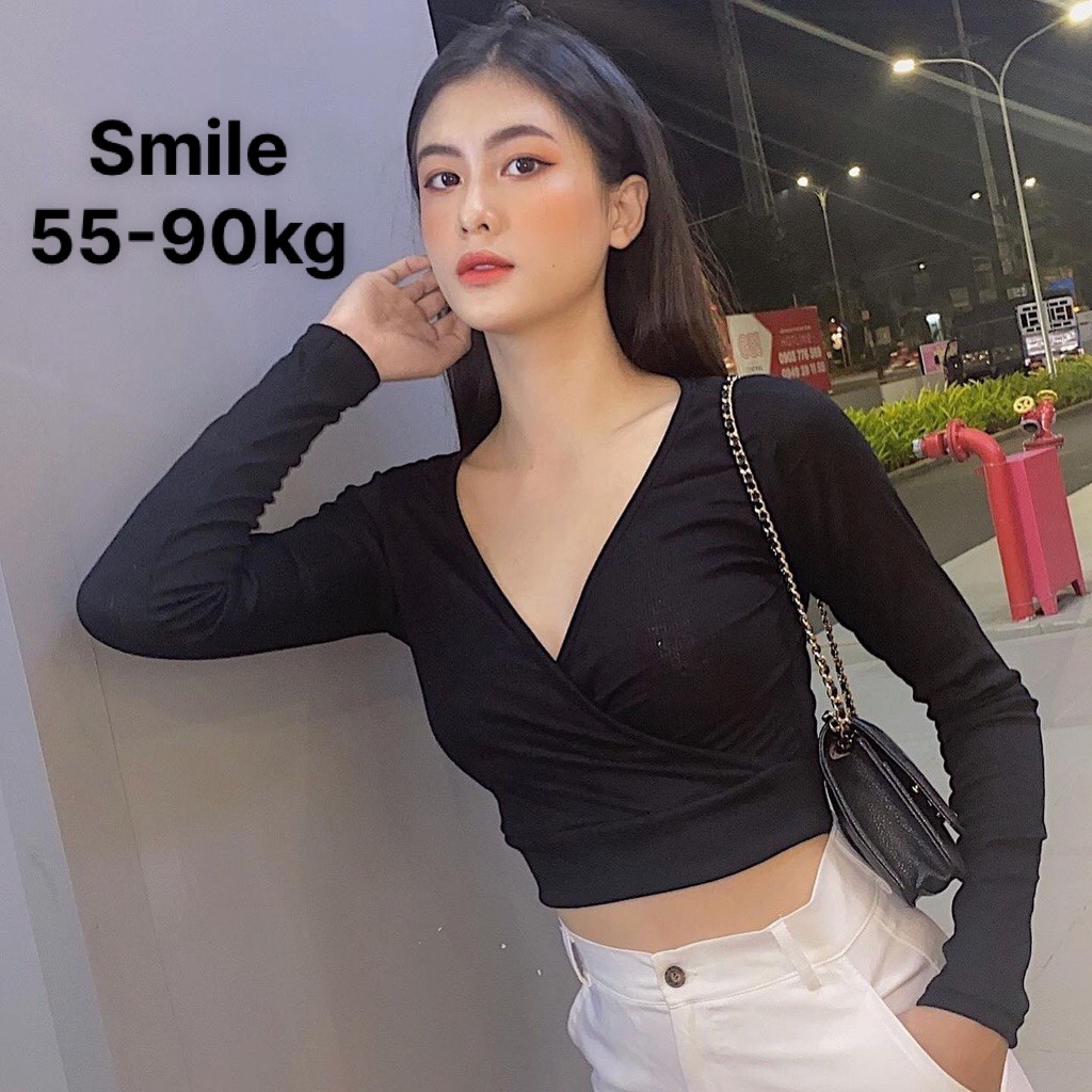 Áo  croptop tay ngắn  bigsize 55-90kg,áo croptop chéo ngực Smile bigsize  AH01