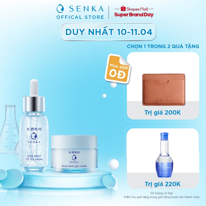 Bộ đôi Serum dưỡng ẩm - chống lão hóa và Mặt nạ ngủ cấp ẩm chuyên sâu SENKA DEEP MOIST 3X HA SERUM 30ML &amp; GEL CREAM 50G