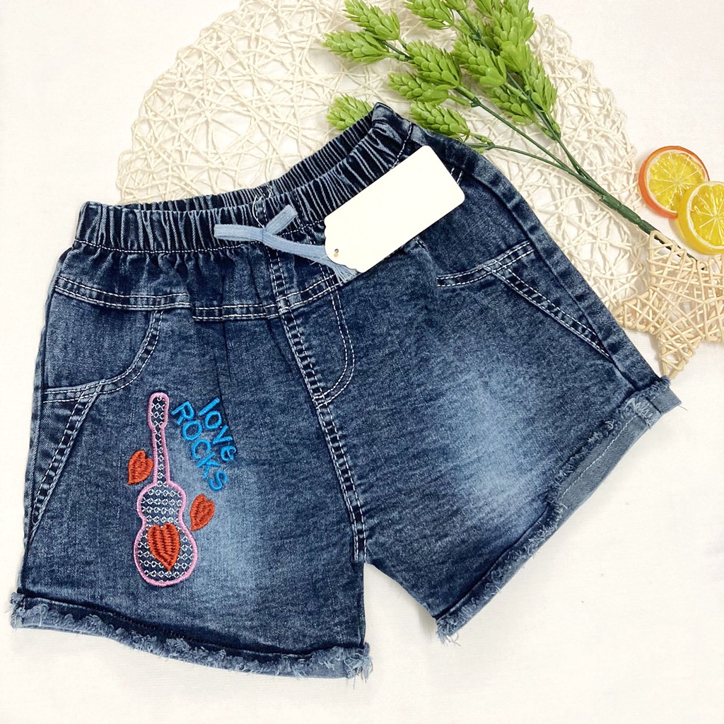 |FAMARAL2 giảm 10k cho đơn 50k|Quần đùi bé gái freesize từ 35-40kg quần short jean mềm thêu hoa chữ - QG54