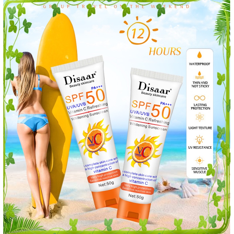 Kem chống nắng trắng da Disaar Vitamin C 50g bảo vệ da với SPF 50+ PA++++ giúp da sáng rạng rỡ