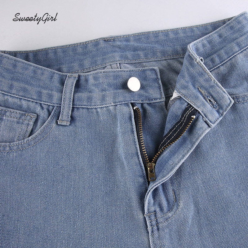 Quần Jeans Dài Lưng Cao Màu Sắc Trơn Đính Ngọc Trai Xinh Xắn Dành Cho Nữ