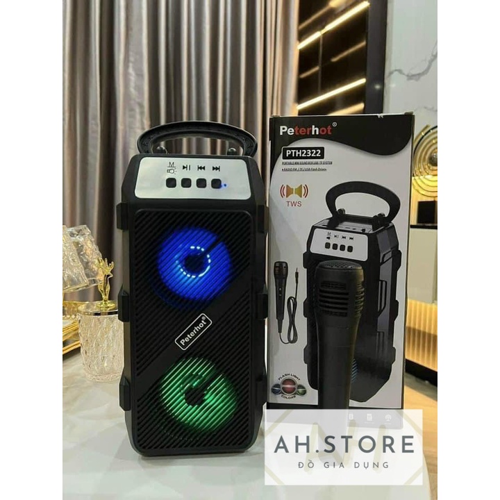Loa Blutooth 2 Tầng Tặng Kèm Mic Hát Karaoke - Loa Karaoke Đèn Màu