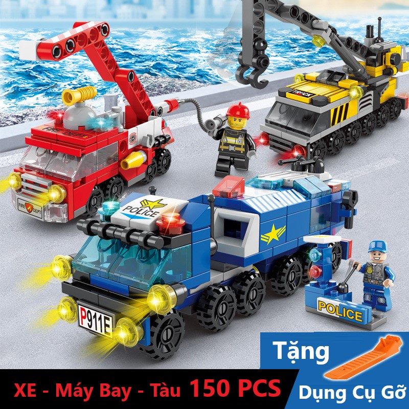 BỘ ĐỒ CHƠI XẾP HÌNH Mô Hình Xe OTO Cảnh Sát, Lắp Ghép Xe Cứu Hỏa, Lắp Ráp Máy Bay, Đồ Chơi Trực Thăng