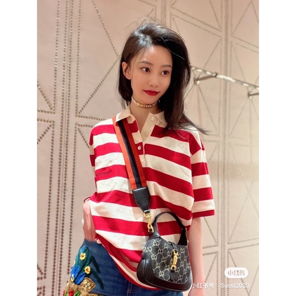 Áo polo len cho nữ dáng rộng hoạ tiết kẻ ngang thương hiệu Gucci GC cao cấp
