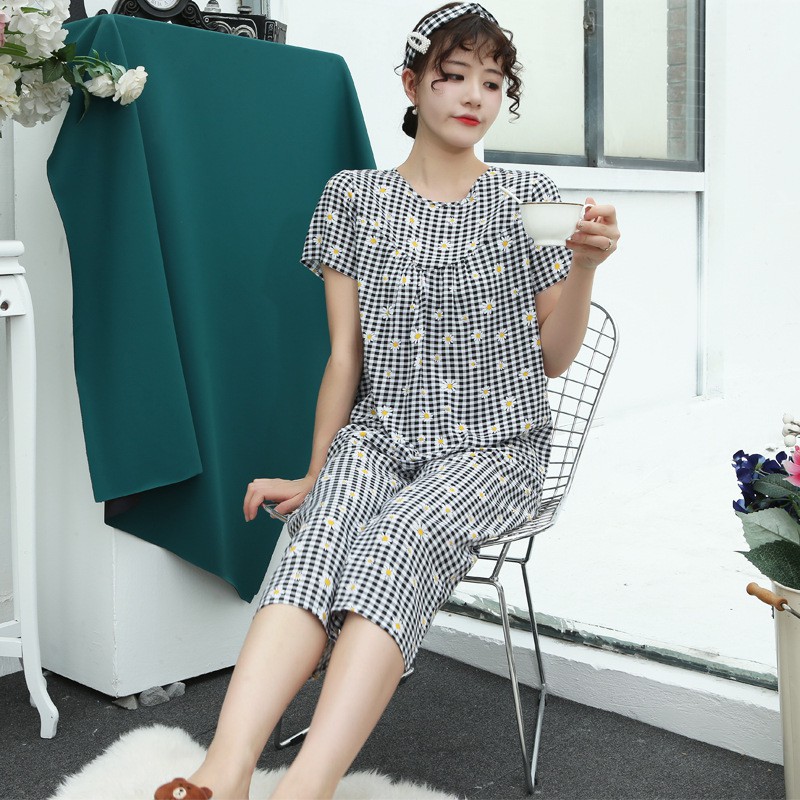 Bộ Đồ Ngủ Cotton Tay Ngắn In Họa Tiết Thoải Mái Thời Trang Cho Nữ