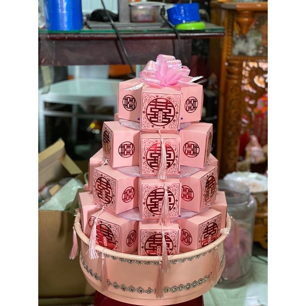 Combo 20-30-50c Hộp quà cưới Màu Hồng đựng bánh, kẹo, socola màu size 7,5cm
