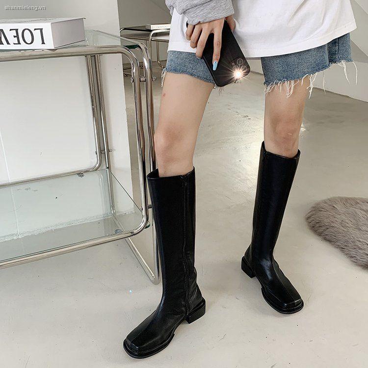 Giày bốt ống cao gót bằng mũi vuông phong cách Hàn Quốc thời trang xuân thu cho nữ | BigBuy360 - bigbuy360.vn